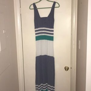 Blue and white with green stripe maxi dress